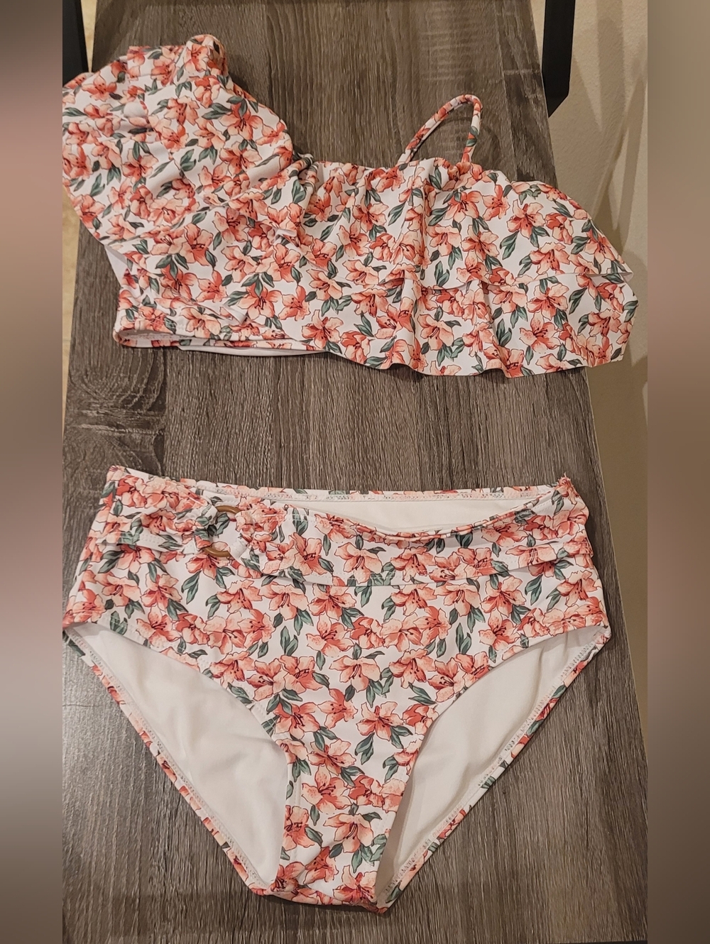 Janie And Jack Floral Ruffle Two-Piece Bikini Set - Size 12